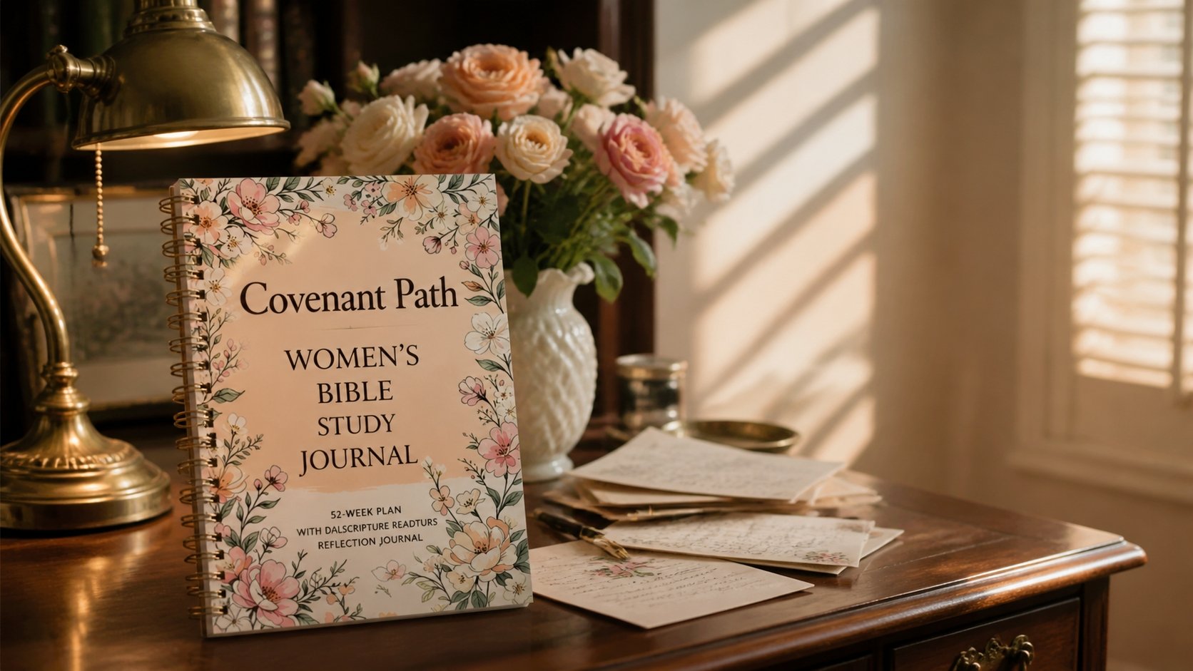 Women's Bible Study Journal on a writing desk