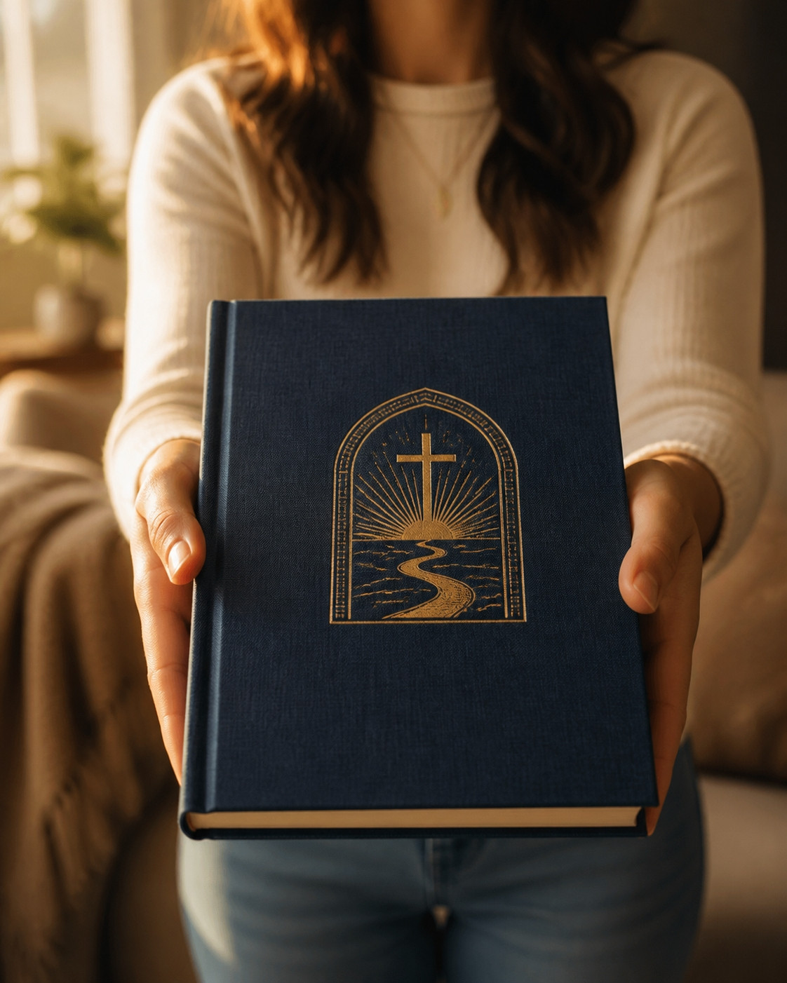 The navy Bible Study Guides wrapped as a gift